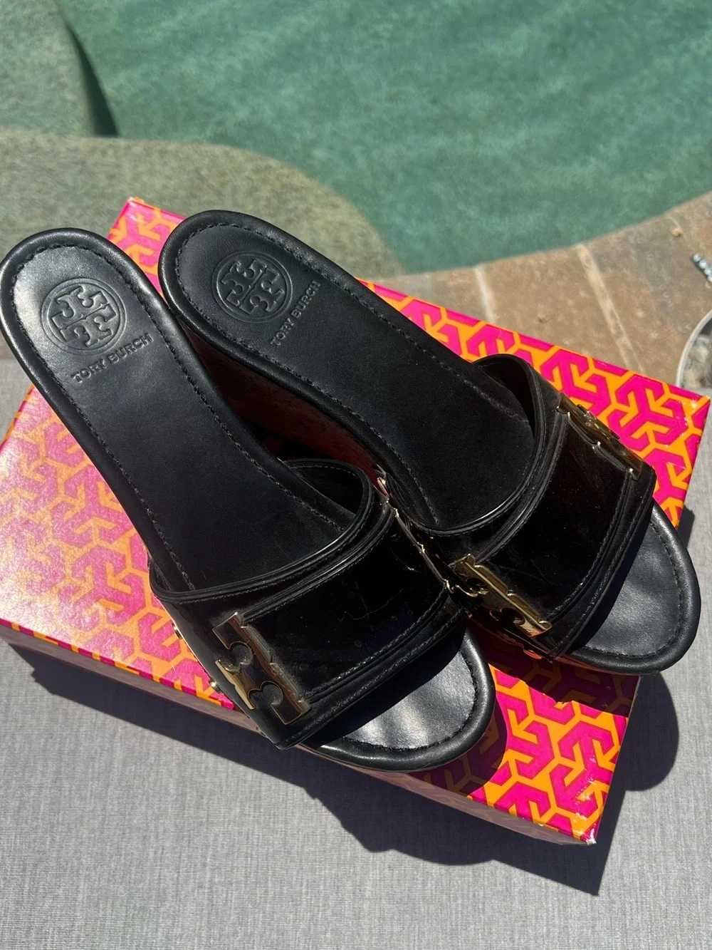 Tory Burch Pamela Patent Wedge Sandal Size 9